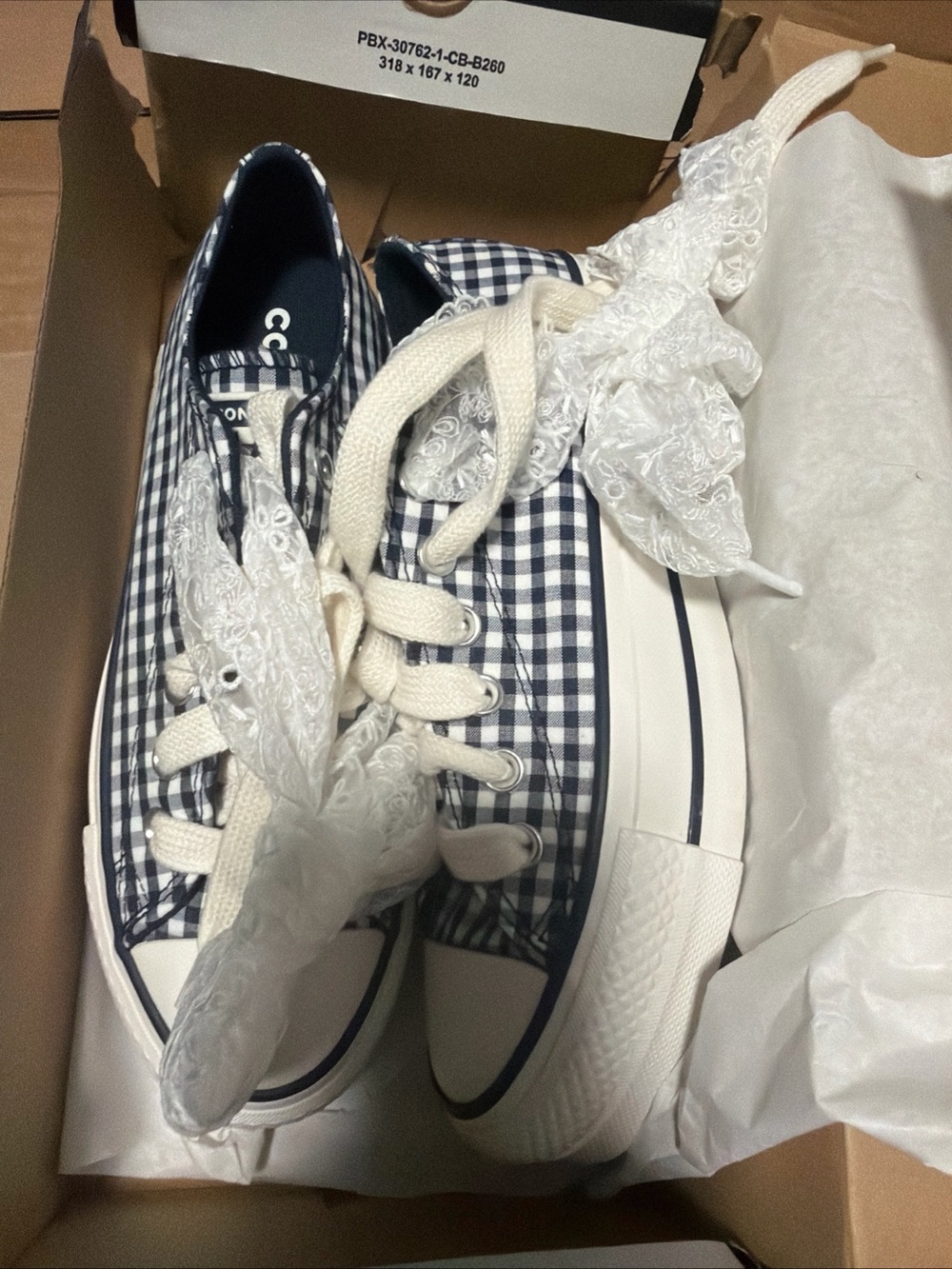 Converse Womens Chuck Taylor All Star Lift Obsidian Gingham Sz 7 Sneaker - Picture 2 of 6